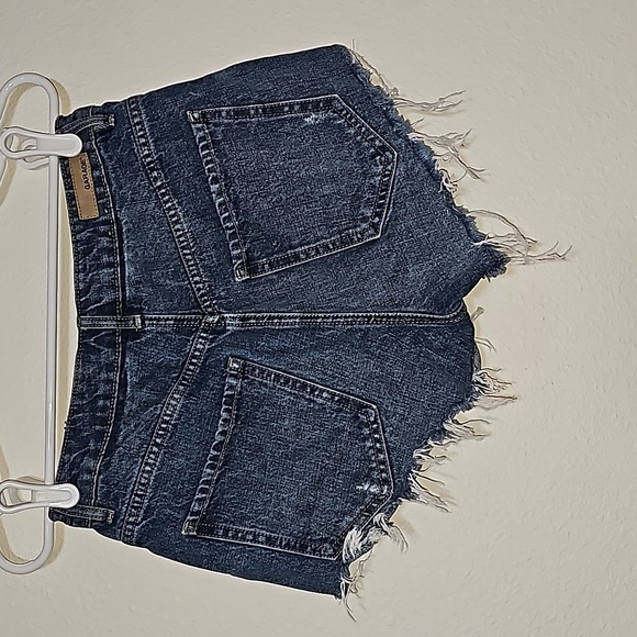 Garage Festival Short With Side Stripe Denim Blue Jean Cutoffs Raw Hem Dark 3 - Picture 4 of 13